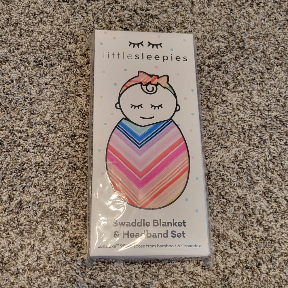 NIB - Little Sleepies Rainbow Chevron Swaddle And Luxe Bow